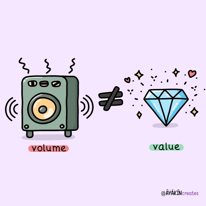 Volume is not value: speaker vs. diamond in vibrant, colourful illustration - Yemisi Olusanya