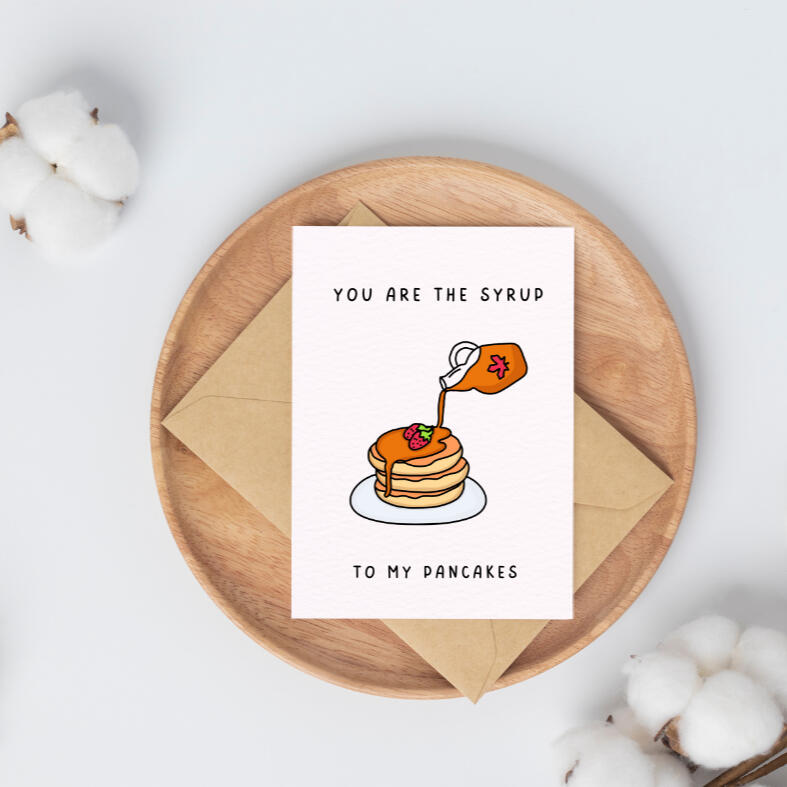 Whimsical pancake and syrup illustration for greeting cards - Yemisi Olusanya