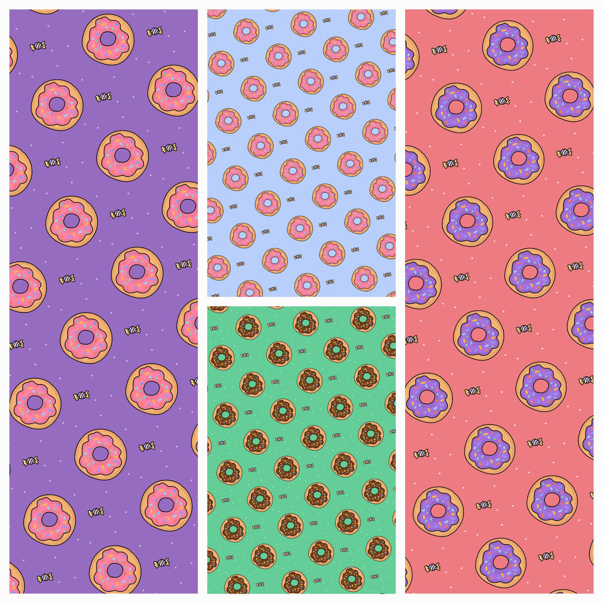Delicious donut pattern with a cheeky sweet in the corner and dustings of sugar - Yemisi Olusanya