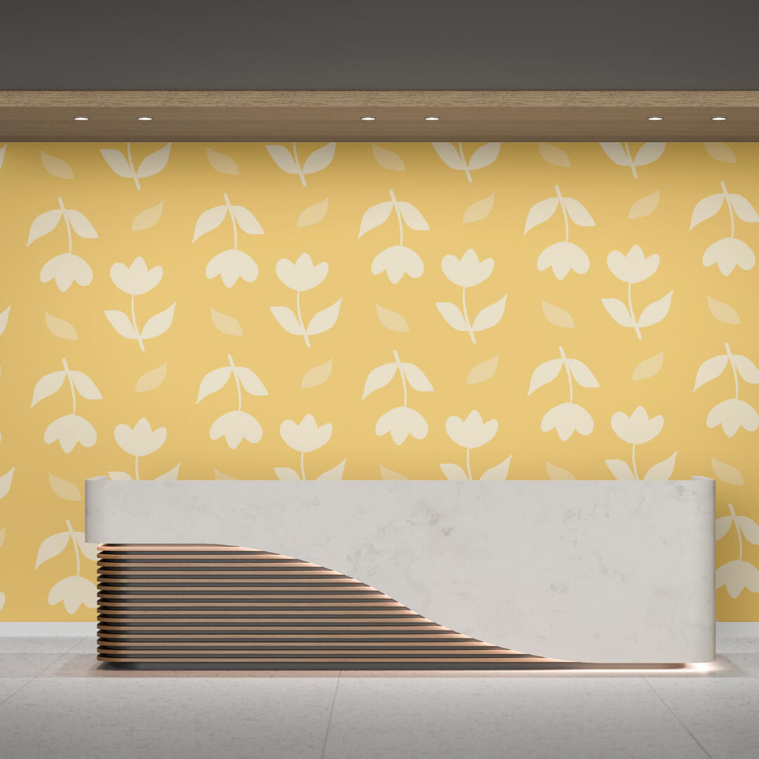 A blossoming tulip pattern in a charming, elegant pastel yellow as stylish wallpaper - Yemisi Olusanya